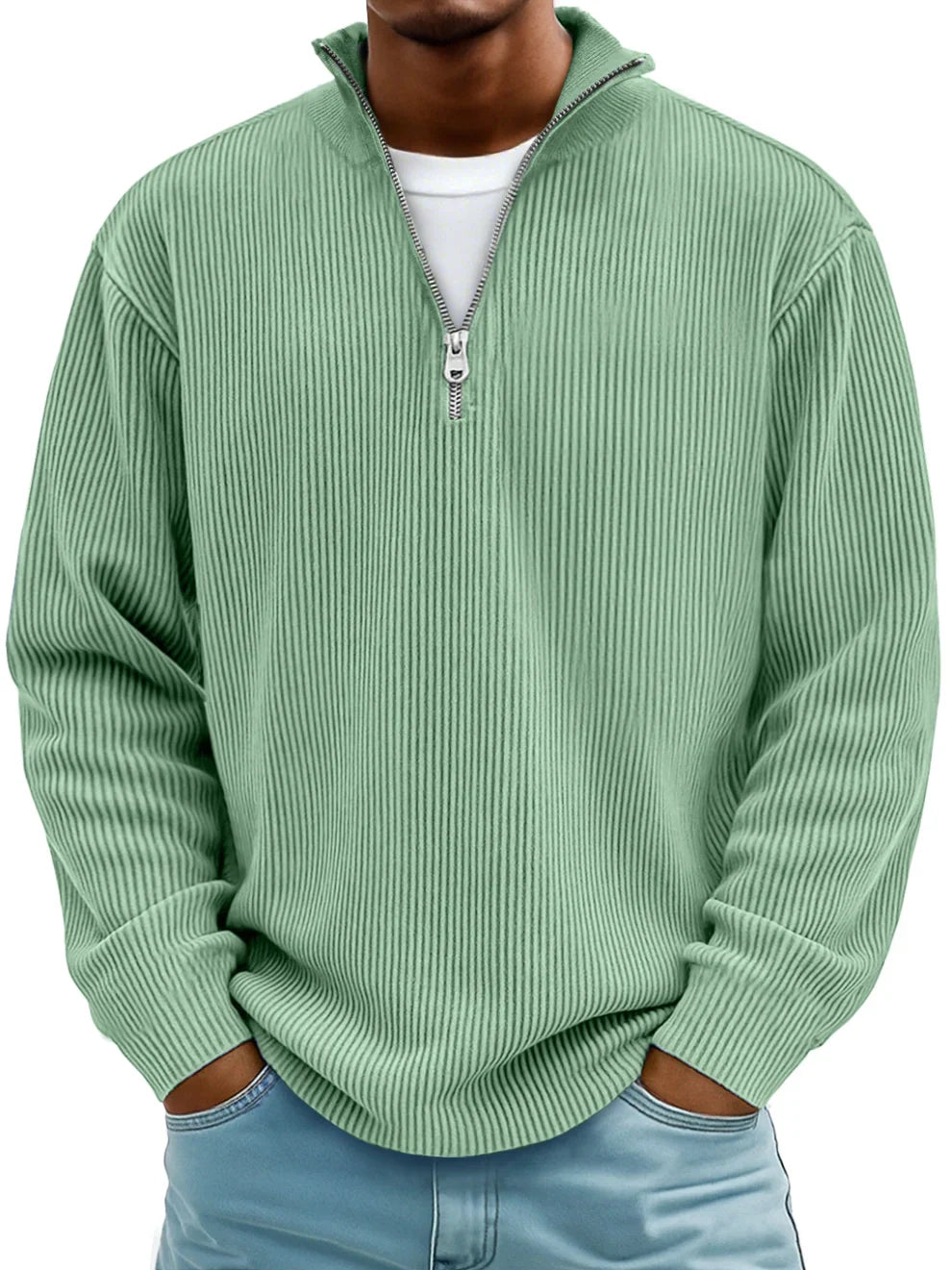 Premium soft knit half‐zip sweater for men