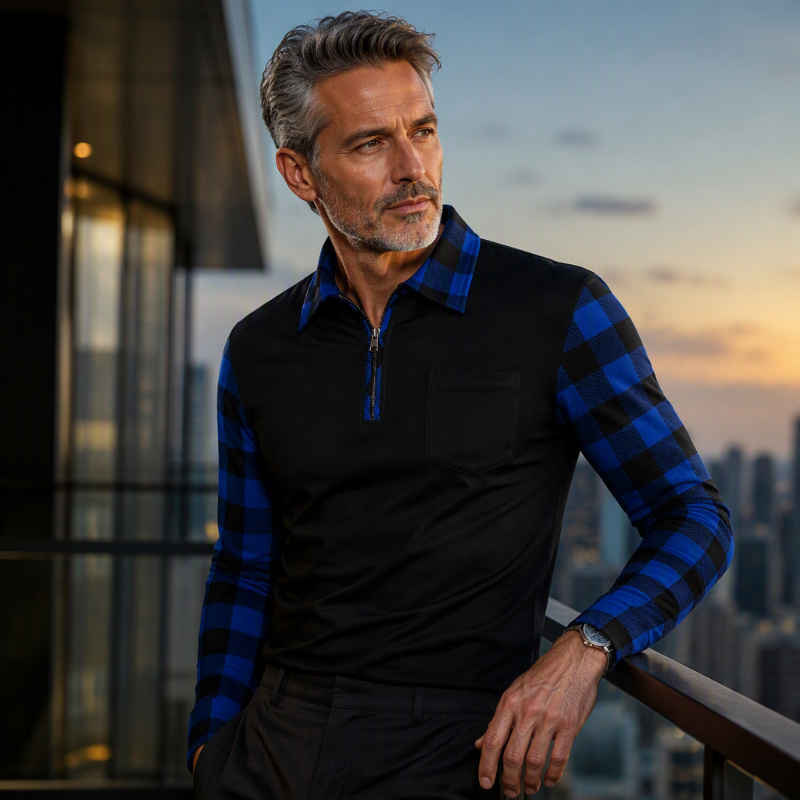 Men's long-sleeve casual half-zip shirt
