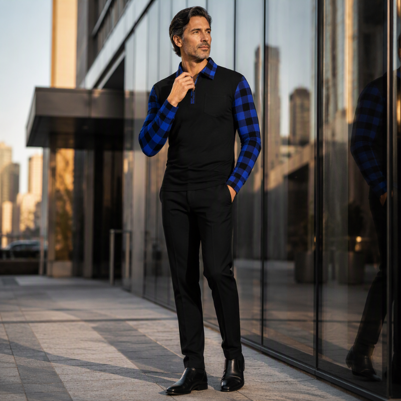 Men's long-sleeve casual half-zip shirt