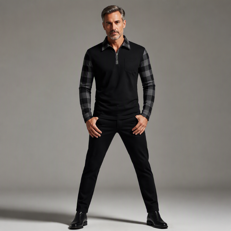 Men's long-sleeve casual half-zip shirt