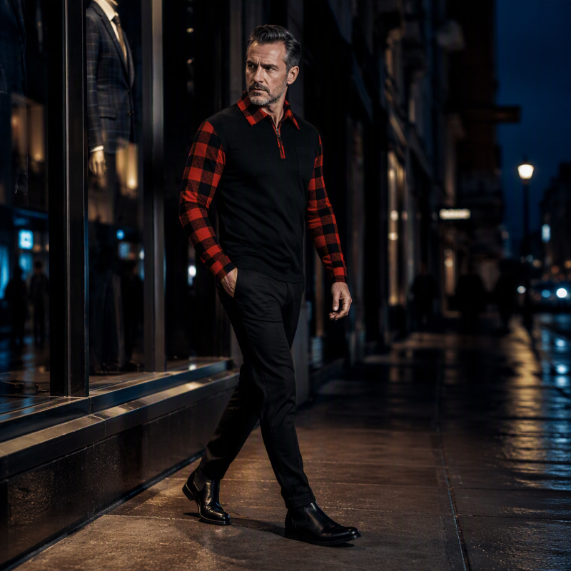 Men's long-sleeve casual half-zip shirt
