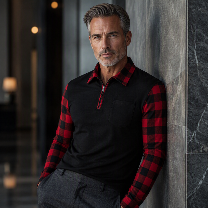 Men's long-sleeve casual half-zip shirt