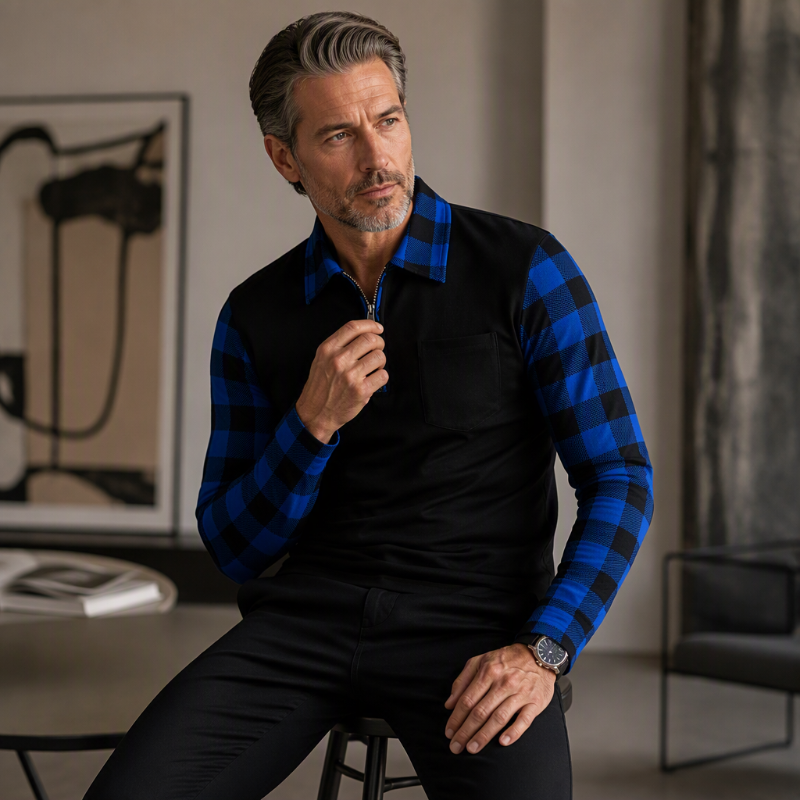Men's long-sleeve casual half-zip shirt