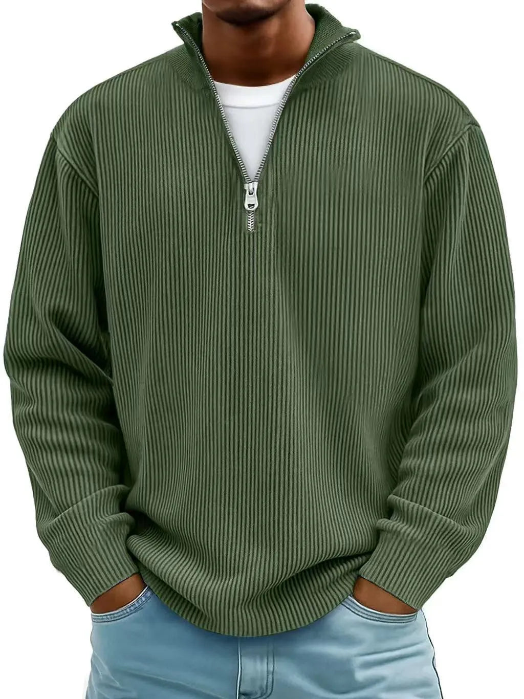Premium soft knit half‐zip sweater for men