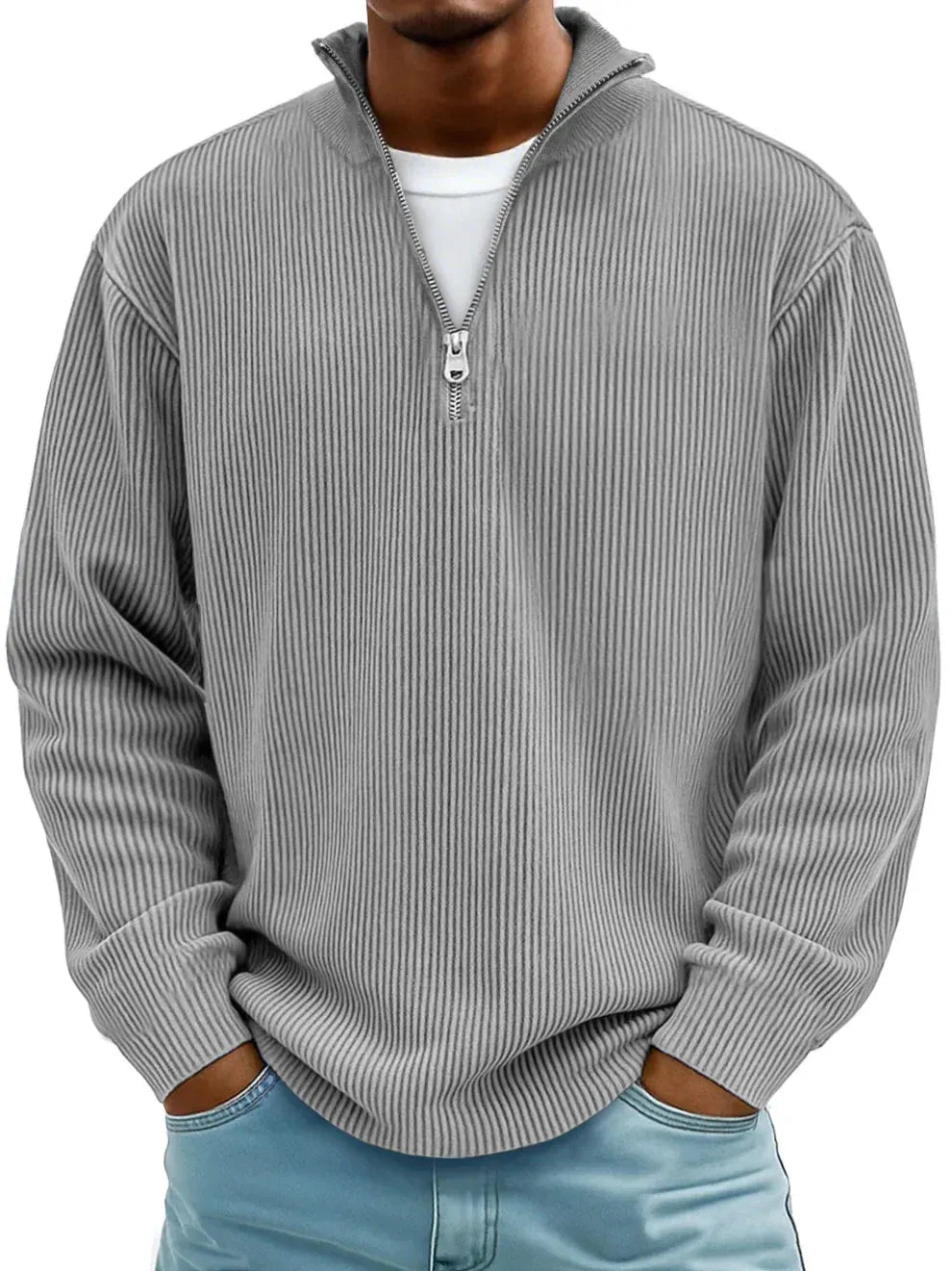 Premium soft knit half‐zip sweater for men