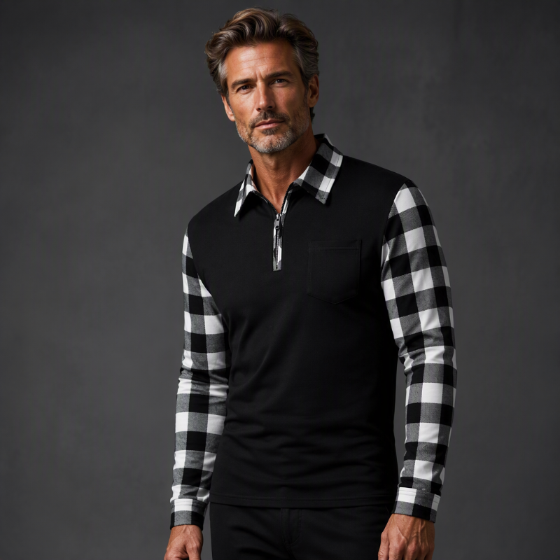 Men's long-sleeve casual half-zip shirt