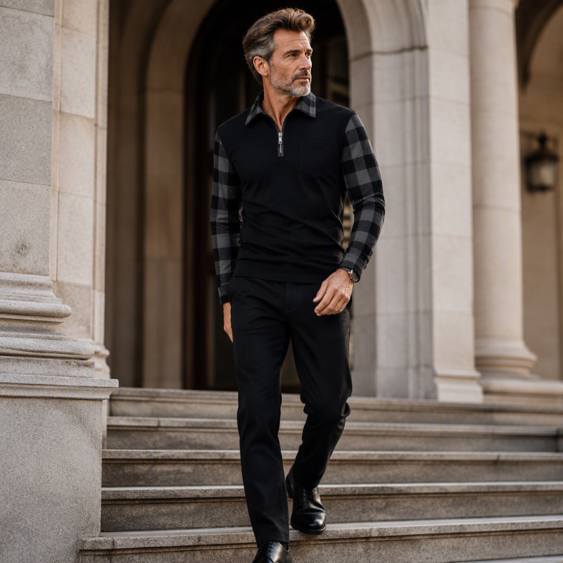 Men's long-sleeve casual half-zip shirt