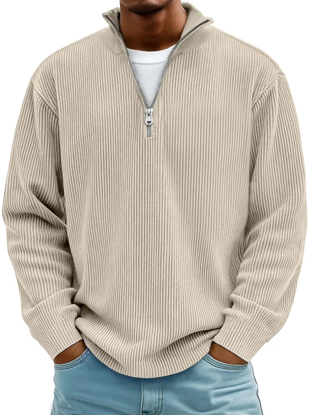 Premium soft knit half‐zip sweater for men