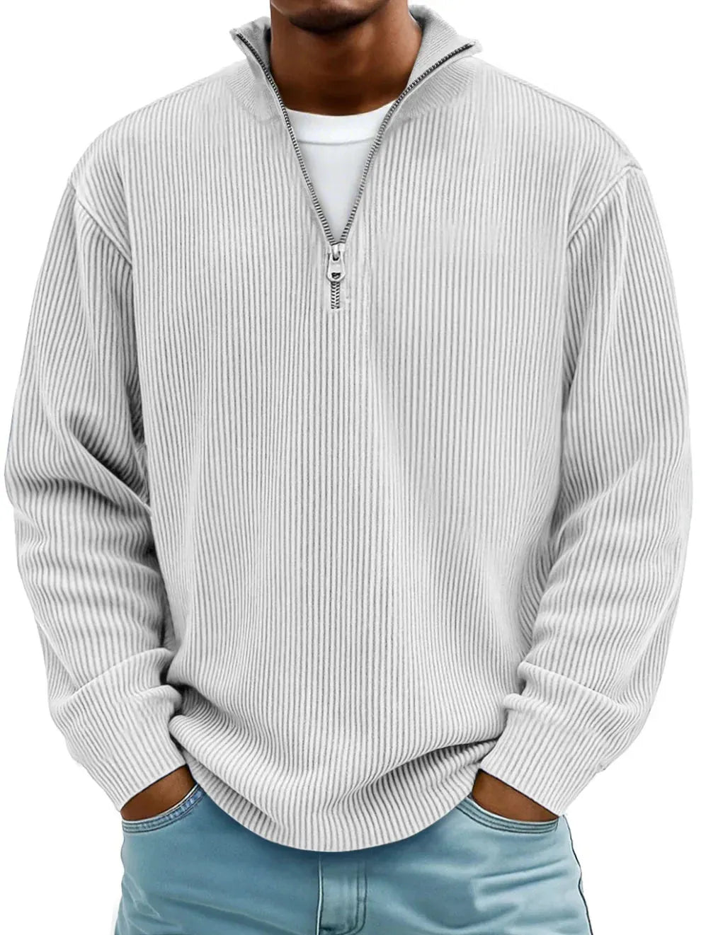 Premium soft knit half‐zip sweater for men