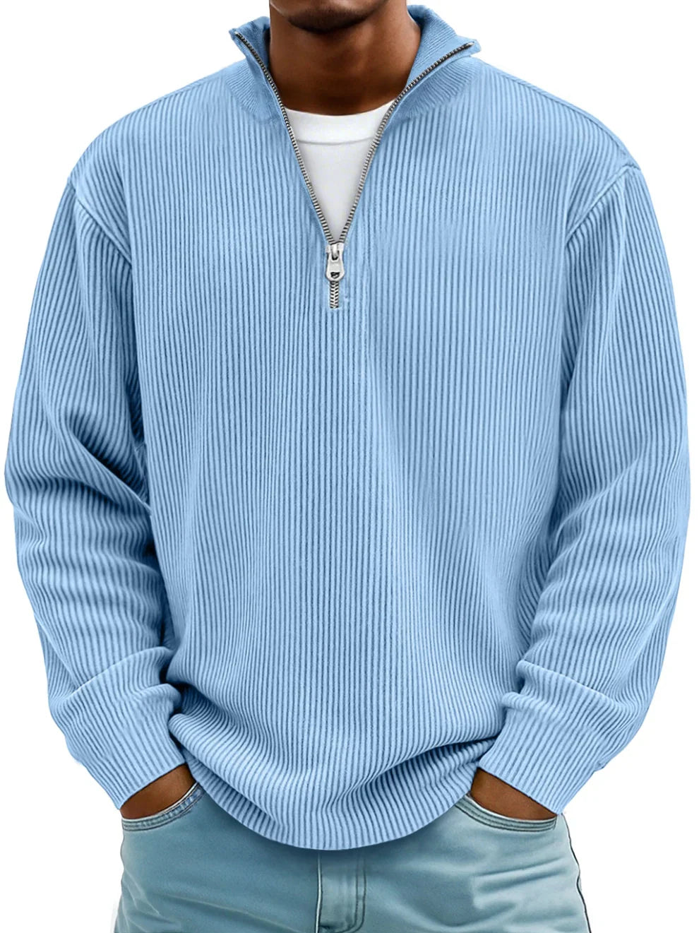 Premium soft knit half‐zip sweater for men