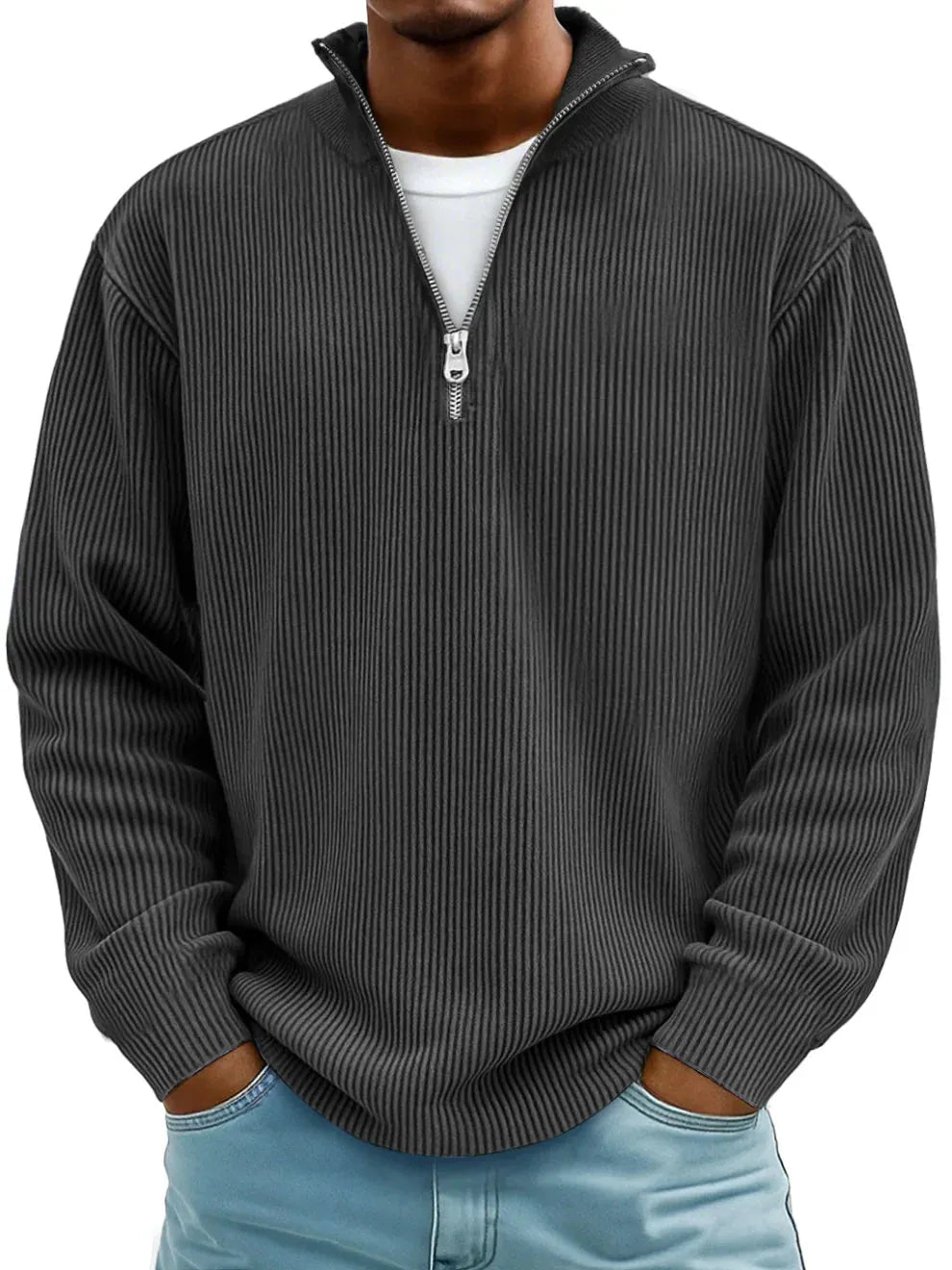 Premium soft knit half‐zip sweater for men